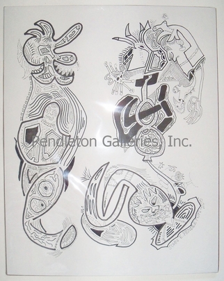 "X" surrealistic subliminal art pen and ink drawing John E. Pendleton "Freaky Faces" series